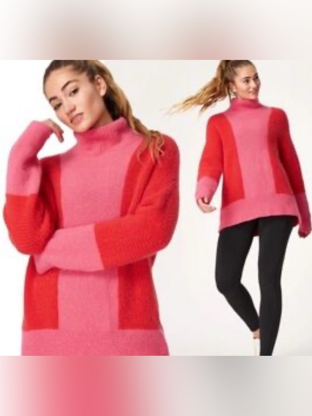 Sweaty Betty Alpaca Blend Color Block Sweater M Cozycore Minimalist Pink Coral